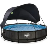EXIT TOYS Black Wood Pool mit Kartuschenfilteranlage und Sonnensegel Ø 360 x 76 cm grau