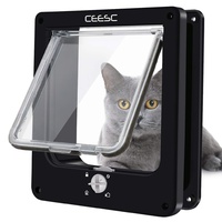 CEESC Katzenklappe, magnetische Haustiertür mit 4-Wege-Drehverschluss für kleine Hunde und Katzen, Aktualisierte Version(M,schwarz)
