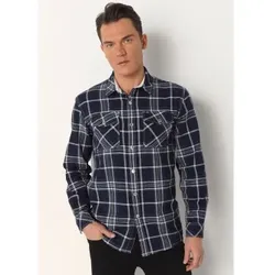 Lois Jeans für Herren. 145173373 Kariertes Hemd navy metallische Knöpfe (3XL), Lässig, Baumwolle, Langarm, Marine