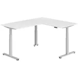 bümö Eckschreibtisch weiß, silber Holzwerkstoff, Nachbildung, Rechteckig, 160x74x200 cm FSC Mix, Arbeitszimmer, Schreibtische, Eckschreibtische