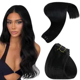 Hetto Echthaar Tressen Extensions Schwarz Tressen Extensions Echthaar Remy Extensions Tressen Haarverlangerung Schwarz #1 70g 30 cm