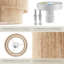 Tectake Deckenleuchte Lignea Lux aus Jute im Boho-Stil, 40W - braun