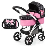 Bayer Design 17560AA Puppenwagen City Max mit Tasche, höhenverstellbar, schwenkbare Vorderräder, wandelbar als Jogger, integrierter Korb - Schwarz/Rosa