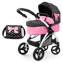 Bayer Design 17560AA Puppenwagen City Max mit Tasche, höhenverstellbar, schwenkbare Vorderräder, wandelbar als Jogger, integrierter Korb - Schwarz/Rosa