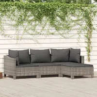 Ankonbej 4-tlg. Garten-Lounge-Set mit Kissen Grau Poly Rattan - Grau/Dunkelgrau