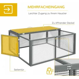 PawHut Kleintierstall mit Freilaufgehege 110 x 105 x 50 cm grau