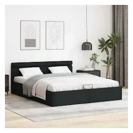 vidaXL Stauraumbett hydraulisch LED 180 x 200 cm schwarz