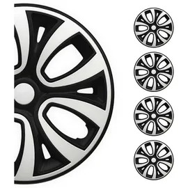 Omac 4X Radkappen Radzierblenden Radblenden 16" Zoll Stahlfelgen Glänzend Schwarz-Weiß