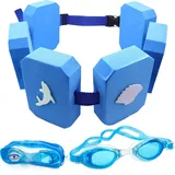 Schwimmgürtel für Kinder, Verstellbarer Schwimmgurt mit Schwimmbrille, Schwimmhilfe Kinder mit 6 Auftriebskörpern, Schwimmgürtel für Wassersport und Schwimmtraining