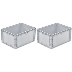 PROREGAL 2x Euro-Norm Großbehälter | HxBxT 42x60x80cm | 168 Liter | Verstärkter Boden | Grau  | Eurobehälter