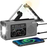 Kurbelradio Notfallradio mit 4000mAh Powerbank – Solar & Batterie Tragbares Radio, SOS-Alarm, LED Taschenlampe, Outdoor & Camping Krisenvorsorge