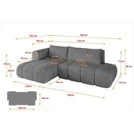 altdecor Ecksofa Cord 2-Sitzer Dunkelgrau