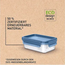 Emsa Clip & Close Eco Set 3 x 0,8 L, Öko-Design, auslaufsicher, hygienisch, mikrowellen-/gefrier-/spülmaschinengeeignet, BPA-frei, Blau, N1171700