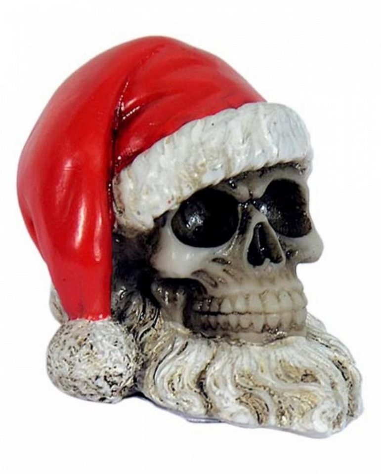 Horror-Shop Dekofigur Mini Santa Totenschädel mit Bart & Mütze 5,5cm beige|rot