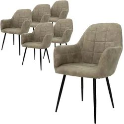 ECD Germany 6er Esszimmerstühle Wohnzimmerstühle Design Esszimmerstuhl Kunstleder Set Olive