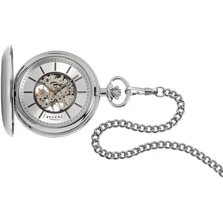 REGENT Taschenuhr P769, mit Kette), Uhrwerk sichtbar sklettiert silberfarben