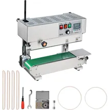 Vevor Durchgehende Beutelband-Versiegelungsmaschine, 0,24-0,47 Zoll/6-12 mm Siegelbreite, vertikale Bandsiegelmaschine mit digitaler Temperaturregelung, Beutelsiegelgerät aus Edelstahl für 0,02-0,8 mm starke Plastikbeutelfolien