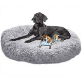 LINRUI Antistress Donut Hundebett Hoch XXL,Kuscheliges Hundekissen Memory Foam Flauschiges XXL Orthopädisch Oval Rund XL Hundehöhle für Mittelgroße große Hunde,Abwaschbar Grau