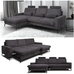 VitaliSpa Wohnlandschaft mit Schlaffunktion Anthrazit, Schlafsofa mit Bettkasten