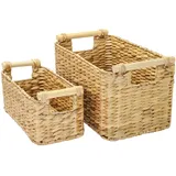 HMF Aufbewahrungskorb Badezimmer, Korb geflochten aus Wasserhyazinthe mit Holzgriffen, 2er Set