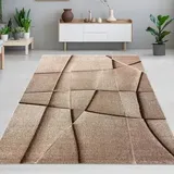 CARPETIA Teppich Wohnzimmer Schlafzimmer braun-beige geometrisch weich modern pflegeleicht langlebig Konturenschnitt 3D-Effekt 160 x 230 cm