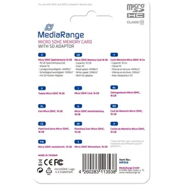 MediaRange MR958 microSDHC Class 10 + SD-Adapter 16 GB