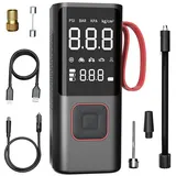 OKWISH Luftpumpe Elektrischer Fahrradpumpe Auto Luftkompressor Reifenpumpe (Tragbare Ballpumpe mit 5 Modi LED digital Reifendruckmesser, maximal 150 PSI/10Bar, 6000mAh Akku, LCD Bildschirm), für Autoreifen Motorrad Auto Fahrrad Reifen usw. schwarz