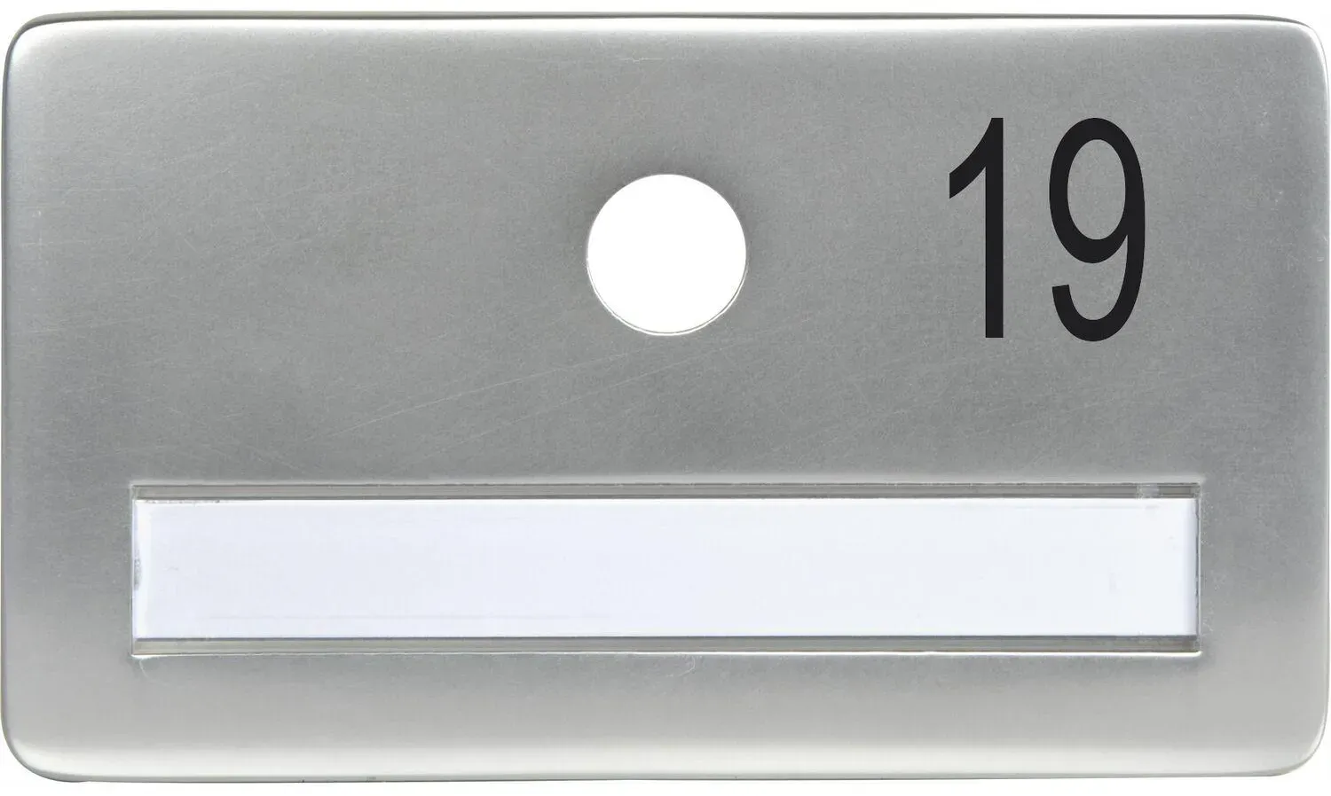 SOLIDO Namensschild ohne Spion, Bohrung ø 14, Alu silber eloxiert, Gravur Nr. 19
