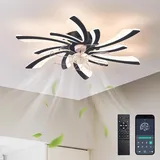 Depuley LED Deckenventilator mit Beleuchtung und Fernbedienung: Lampe mit Ventilator und APP für Schlafzimmer Schwarz - Leise Deckenventilator mit 6 Licht für Decke - Dimmbar Deckenlampe 78cm