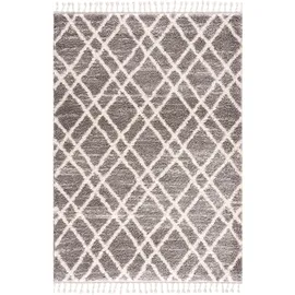 Carpet City Hochflor-Teppich CARPET CITY "Pulpy 540" Gr. 4, grau, B:200cm H:30mm L:290cm, Kunstfaser, Teppiche, Fransenteppich, besonders weich, mit Fransen, Rauten-Optik