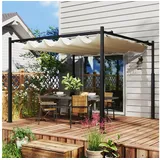 CHICFURN Pergola ca. 3x3m in Cremeweiß aus Metall mit verstellbarem Dach, BxTxH: 298x298x230 cm, (Freistehende Konstruktion, 1-tlg., Gartenpavillon & Terrassenüberdachung, UV-Schutz 30), für Terrasse, Garten & Balkon, flexibler Wetterschutz weiß