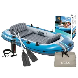 Intex Schlauchboot Excursion 4 Blau inkl. Pumpe und Alu-Paddel