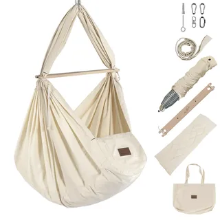 SCHMUSEWOLKE Federwiege Komplett-Set - Hängematte für Babys und Kleinkinder ab Geburt bis 3 Jahre - Bio-Baumwolle - Mit Kunstfasermatratze