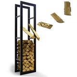lawa living and lifestyle Kaminholzregal innen + außen Metall verzinkt 40x25x150 Schwarz Feuerholzregal Brennholzregal außen Stapelhilfe Kaminholz Kaminregal galvanisiert - Schwarz