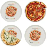 KHG 4er Set Pizzateller, extra groß mit 30cm Durchmesser in Formel Print, perfekt für Gastro und Zuhause, hochwertiges Porzellan, Spühlmaschinengeeignet & perfekt Stapelbar