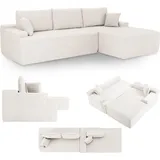 Juskys Eckcouch Cord 3-Sitzer Creme