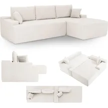 Juskys Eckcouch Cord 3-Sitzer Creme