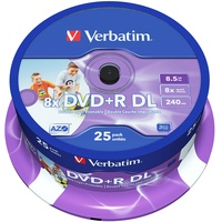 Verbatim DVD+R Double Layer Wide Inkjet Printable 8.5GB, 25er Pack Spindel, DVD Rohlinge bedruckbar, 8-fache Brenngeschwindigkeit & Hardcoat Scratch Guard, DVD-R printable, DVD leer