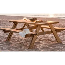 Picknickgarnitur Füssen 154 x 177 x 74 cm - Gartengarnitur aus Fichte, Braun - Gartenmöbel - Picknickbank für Garten & Terrasse