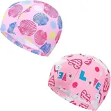 SCJJZ Badekappe mädchen,Badekappe mädchen Lange Haare,Badekappe Kinder,schwimmkappe Kinder,Badekappe,Jungen Mädchen Baby Kinder Cartoon Badekappe Stoff Badekappe (Rosa, Lila)