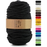 Netuno 1x Makramee-Garn Schwarz 9 mm 50 m Baumwollkordel mit Polyesterkern Kordel aus Baumwolle Kordelband Naturkordel Baumwollgarn für Makramee Basteln Garn dick Kordel Makramee Cotton Cord