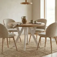 dekori.interiors Runder Ausziehbarer Tisch 100 x 76 x 100 cm Eiche Craft Golden/Weiß - Bronze