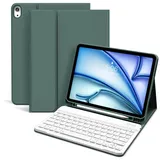 KVTVOU Tastatur Hülle für iPad Air 11 Zoll (2026 2025 2024), iPad Air 5. / 4. Generation (10,9 Zoll 2022 2020), Magnetisch Bluetooth Tastatur, QWERTZ-Layout, Weiche Stoßfeste TPU-Hülle, Dunkelgrün