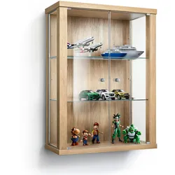 K-Möbel Hängevitrine Glas in Buche (80x60x25 cm) mit 2 höhenverstellbaren Glasböden - Modellauto Vitrine Buche - Vitrinenschrank Buche