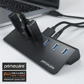 Primewire USB 3.2 Gen2 Hub, 7 Port Aktiver Verteiler mit Netzteil, 10 Gbit/s