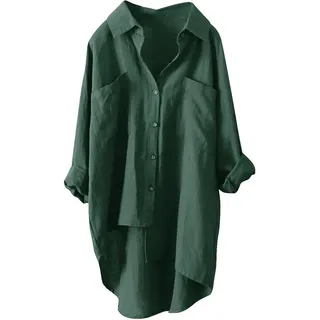 leinenhemd Damen Die Discounter Musselin Bluse Damen Sommer Leinenbluse Leichte Langarmshirt Casual Einfarbig Leinenhemd Langarm Tshirt mit Knöpfen Leinen Shirt Revers Oberteile Große Größen Blusen - 3XL
