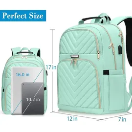 kuosdaz Damen Rucksack 15,6 Zoll USB Ladeanschluss Mintgrün