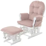 Mendler Relaxsessel HWC-C76, Schaukelstuhl Sessel Schwingstuhl mit Hocker Stoff Cord 320g/m2 rosa Gestell weiß