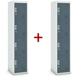 Metallspind 1+1 GRATIS, 4 Abteile, Zylinderschloss, grau/dunkelgrau