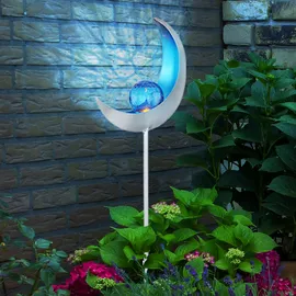 GLOBO Solar Fackeln Mond Garten Gartendeko Solarlampe Solarleuchte Außen, Blauer Lichteffekt, Crackle Glas, IP44, LED kaltweiß, H 90 cm, Garten Balkon, 2er Set